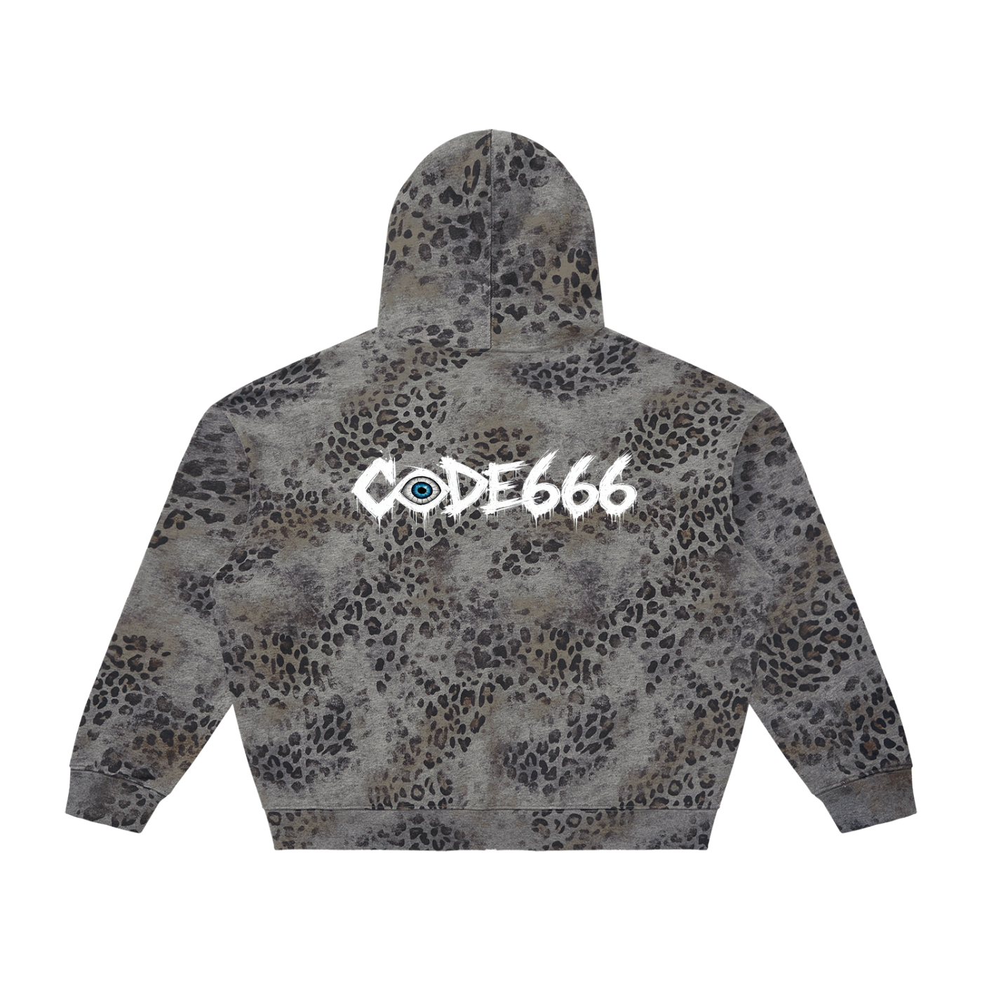 CODE666: Unisex Vintage Wash Leopard Full Zip Hoodie